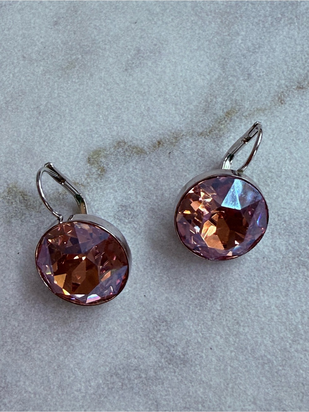 Swarovski Pink Round Crystal Drop Earrings